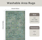 Bavni 6x9 Area Rugs for Living Room, Machine Washable Rug Non Slip, Vintage Chenille Distressed Print Carpet, Large Low Pile Ultra-Thin Lightweight Rugs for Bedroom, Dining Room, Home, Office, Cyan