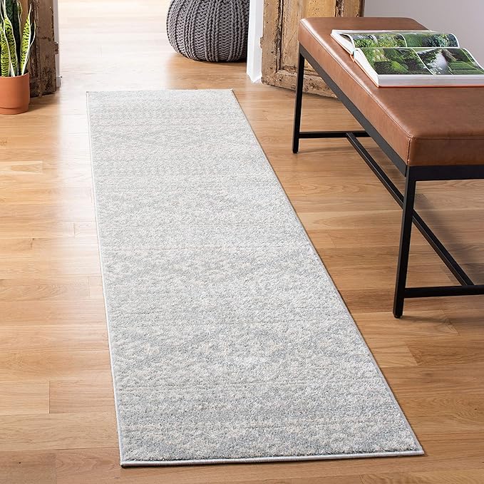 SAFAVIEH Tulum Collection Runner Rug - 2' x 9', Light Grey & Ivory, Moroccan Boho Tribal Design, Non-Shedding & Easy to Clean, Ideal for Living Room, Hallway, Foyer, Entryway, Bedroom (TUL272F)