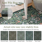 Green Floral 8x10 Area Rugs for Living Room Large Washable Rug Vintage Forest Low Pile Non Slip Stain Resistance Soft Carpet for Dining Room, Bedroom, Office Rug, Kids Room, Nursery Room, Playroom