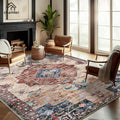 Area Rug 8x10 Washable Vintage Rug Traditional Mat Distressed Indoor Foldable Thin Retro Accent Floral Large Rugs Non Slip Carpet for Living Room Dining Room Office