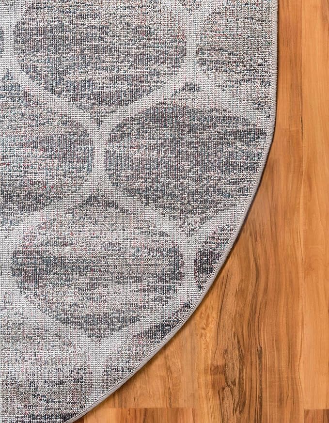 Rugs.com Lattice Frieze Collection Rug – 7' x 10' Oval Blue Multi Medium Rug Perfect for Living Rooms, Large Dining Rooms, Open Floorplans