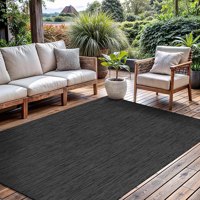 CAMILSON Outdoor Rug 6x9 Modern Area Rugs for Indoor and Outdoor Patios and Porches - Waterproof, Washable, Non-Shedding, Easy-to-Clean Outside Carpet (6 x 9, Solid - Dark Gray)