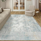 6x9 Washable Area Rug Blue Cream Abstract Living Room Bedroom Carpet Neutral Modern Non-Slip Soft Low Pile Lightweight Vacuumable Throw Rug for Dining Room Kitchen