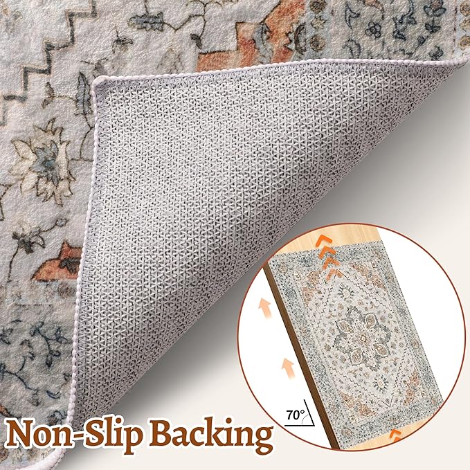 Tangsoo 2x6 Washable Runner Rug for Hallways, Non Slip Vintage Runner Rugs, Soft Low Pile Long, Print Distressed Greye Carpet Runners for Kitchen Bedroom Entryway Bathroom Living Room