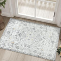 jinchan Kalen Area Rug 2x3 Washable Entryway Rug Soft Door Mat Vintage Indoor Entrance Thin Retro Distressed Carpet Grey Floral Country Boho Non Slip Doormat Bathroom Kitchen Bedroom