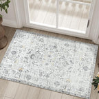 jinchan Kalen Area Rug 2x3 Washable Entryway Rug Soft Door Mat Vintage Indoor Entrance Thin Retro Distressed Carpet Grey Floral Country Boho Non Slip Doormat Bathroom Kitchen Bedroom