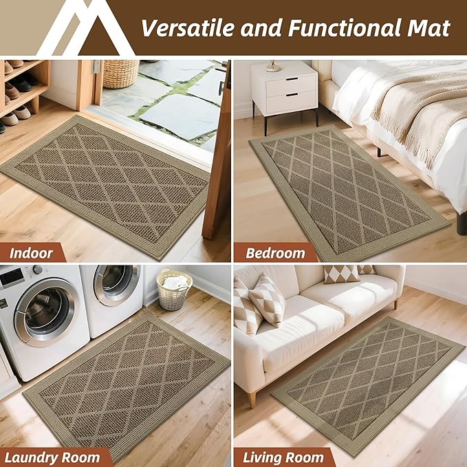 COSY HOMEER Non-Slip Door Mat 36"x60", Entryway Rugs Low Profile Absorbent Dirt Trapper Doormat for Front Entrance, Washable Polypropylene Entry Mat (Beige)