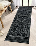 Wonnitar Washable Kitchen Runner Rug 2x6, Moroccan Black Runners for Hallway, Non Slip Bohemian Soft Bathroom Throw Mat Geometric Carpet Runner for Laundry Entryway Bedroom (Black,2'x6')