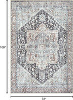 Bloom Rugs Washable Non-Slip 6' x 9' Rug - Charcoal/Brown Traditional Medallion Area Rug for Living Room, Bedroom, Dining Room, and Kitchen - Exact Size: 6' x 9'