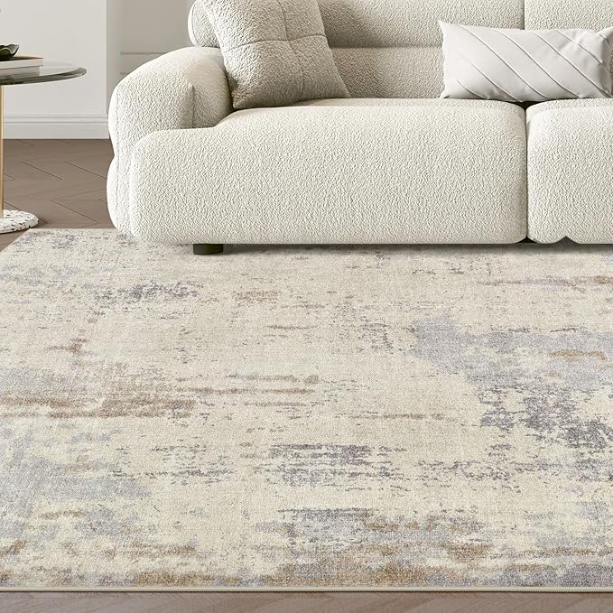 5x8 Area Rug Living Room Rugs - Washable Neutral Modern Abstract Soft Thin Rug Indoor Floor No Slip Rug Carpet for Bedroom Under Dining Table Home Office Decor - Light Brown/Gray
