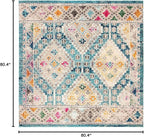 SAFAVIEH Madison Collection Area Rug - 6'7" Square, Dark Blue & Yellow, Boho Diamond Distressed Design, Non-Shedding & Easy Care, Ideal for High Traffic Areas in Living Room, Bedroom (MAD418N)