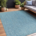 Beverly Rug Indoor Outdoor Rug 8x10, Washable Outside Carpet for Patio, Deck, Porch, Solid Modern Area Rug, Water Resistant, Aqua Blue