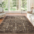 9x12 Area Rug for Living Room, Soft Large Rugs Brown Washable Rugs, Indoor Vintage Carpet for Bedroom Dining Room Office, Rubber Backed Non Slip Low Pile Mat, Dark Brown