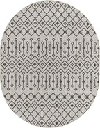 Unique Loom Outdoor Trellis Collection Area Rug - Tribal Trellis (7' 10" x 10' Oval, Gray/ Black)