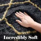ONASAR Area Rugs for Bedroom Living Room, Washable 4x6 Fluffy Black and Gold Throw Rug, Shaggy Geometric Floor Mat for Home Decor, Soft Plush Carpet for Kids Teen Playroom Dorm Classroom Office