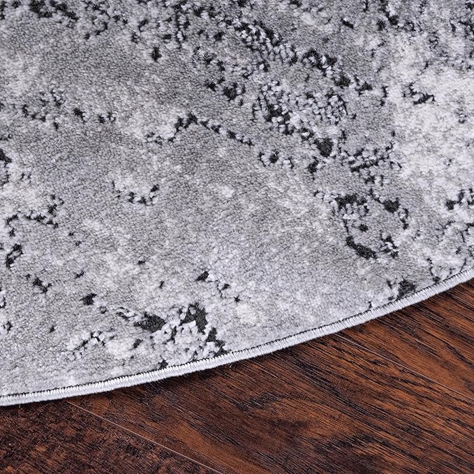Rugs.com Leipzig Collection Rug – 4 Ft Round Gray Low-Pile Rug Perfect for Kitchens, Dining Rooms
