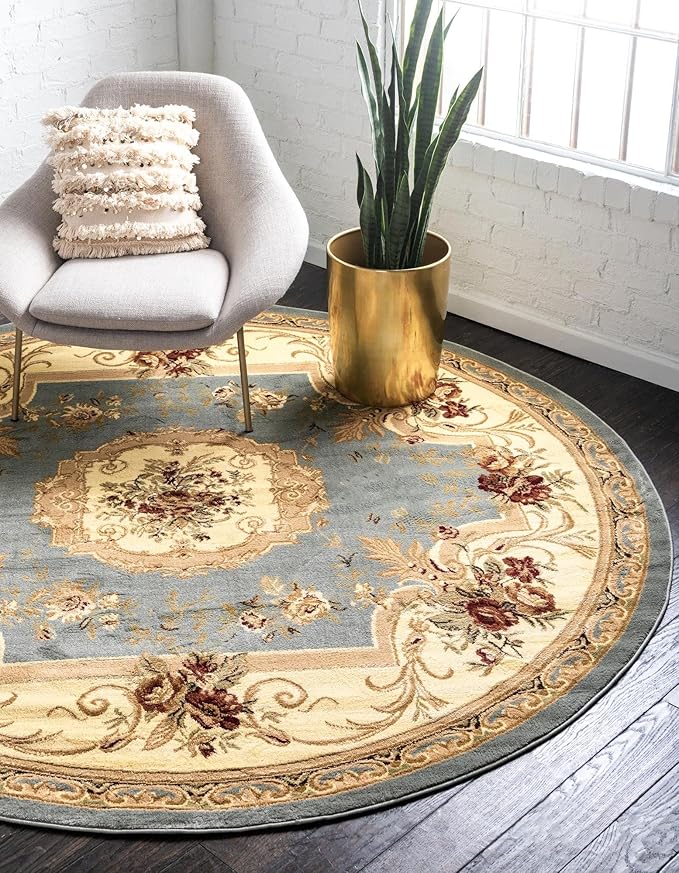 Rugs.com Chateau Collection Rug - 4 Ft Round Light Blue Medium Pile Rug