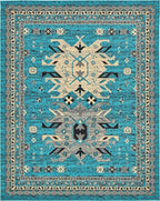 Unique Loom Taftan Collection Border Geometric Tribal Inspired Design Area Rug (8' 0 x 10' 0 Rectangular, Turquoise/ Gray)