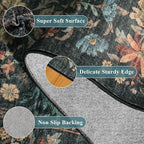 DUKINO 2.6x8 Runner Rug for Hallway, Washable Vintage Floral Kitchen Rug with Non Slip Backing, Soft Low Pile Throw Carpet Runner for Kitchen, Laundry, Hallway, Bathroom, Blue