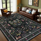 8x10 Area Rugs Living Room Rug: Vintage Washable Rug Floral Soft Carpet Indoor Floor Non-Slip Boho Stain Resistant Large Carpets for Bedroom Kids Nursery Dining Room Farmhouse Home Office Black/C02