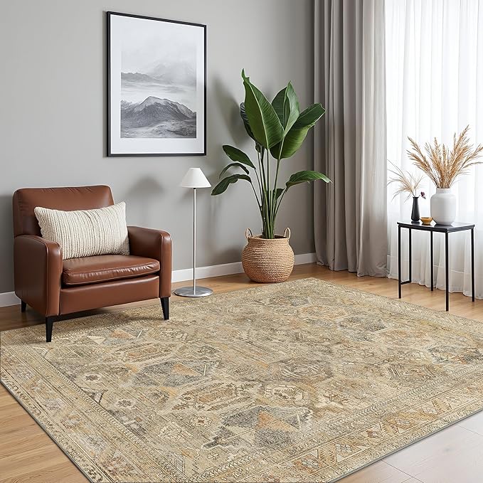 Bavni Kitchen Rug 2x8 Runner Rugs for Hallways Entryway, Washable Vintage Print Carpet, Ultra-Thin Chenille Low Pile Lightweight Rug with Non Slip Backing, Wood