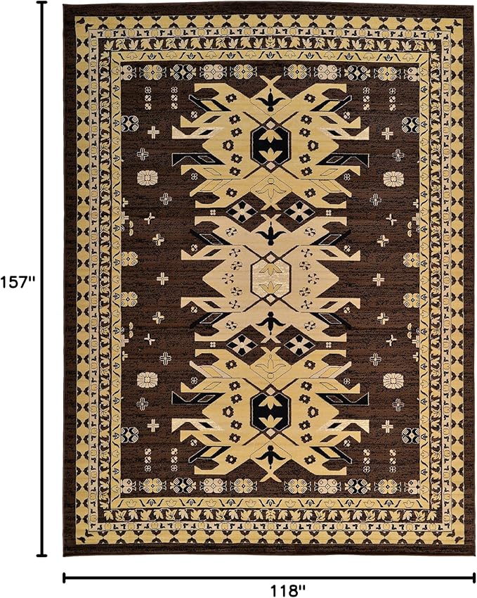 Unique Loom Taftan Collection Border Geometric Tribal Inspired Design Area Rug (9' 10 x 13' 0 Rectangular, Brown/ Tan)