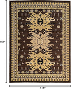 Unique Loom Taftan Collection Border Geometric Tribal Inspired Design Area Rug (9' 10 x 13' 0 Rectangular, Brown/ Tan)