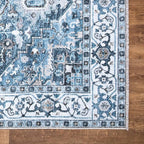 Bloom Rugs Caria Washable Non-Slip 10 ft Runner - Navy Blue Traditional Runner for Entryway, Hallway, Bathroom, and Kitchen - Exact Size: 2'6" x 10'