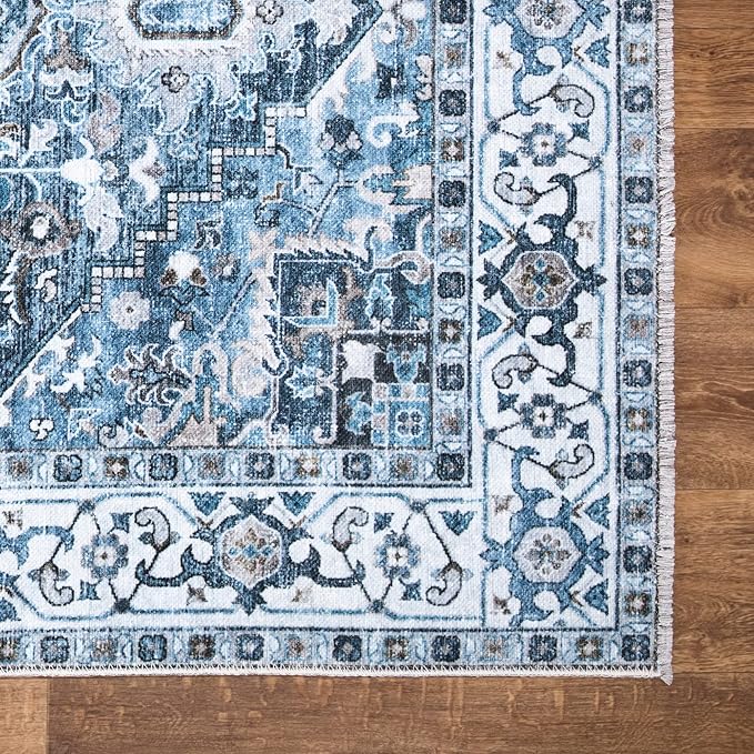 Bloom Rugs Washable Non-Slip 10x14 Rug - Navy Blue Traditional Oriental Area Rug for Living Room, Bedroom, Dining Room, and Kitchen - Exact Size: 10' x 14'