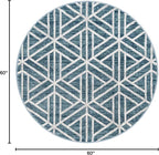Rugs.com Lattice Trellis Collection Rug – 5 Ft Round Blue Low-Pile Rug Perfect for Kitchens, Dining Rooms