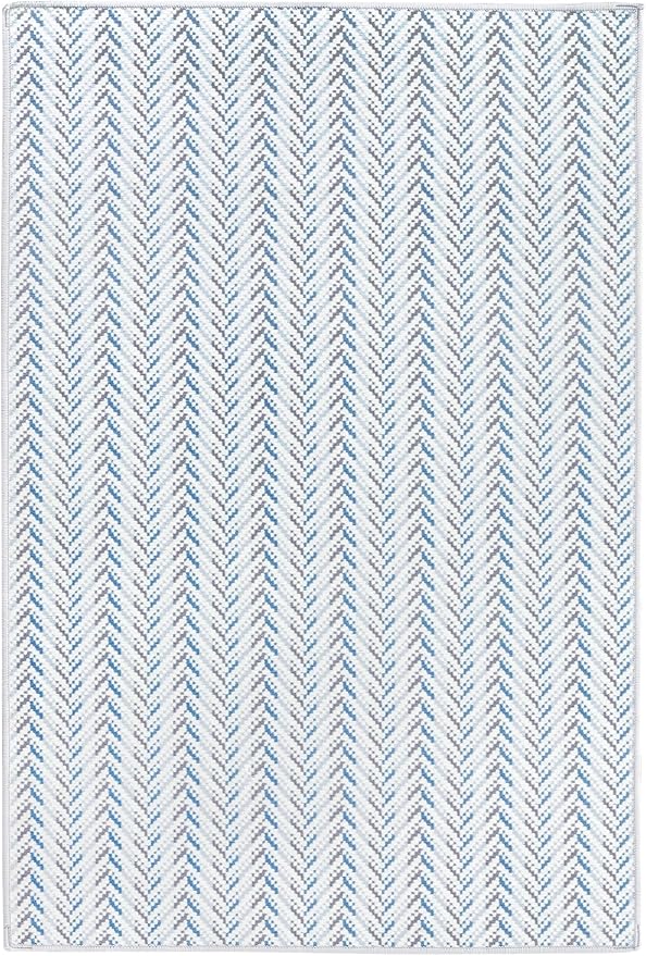 Dash & Albert Lowell Blue Machine Washable Rug, 3 X 5 Feet, Blue Graphic Pattern - Premium Luxury Hotel Quality Soft Breathable Hypoallergenic Machine Washable Easy Care All Season Comfortable