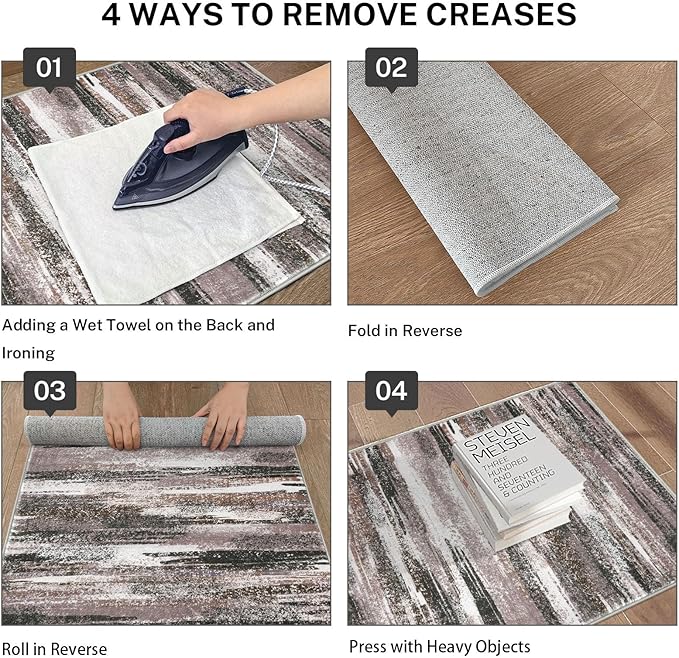 Modern Abstract Runner Rug 2.6x10, Dark Light Brown White Washable Long Kitchen Runner Non-Slip Soft Hallway Rug Runner Thin Print Faux Wool Carpet for Entryway Bedroom Laundry Room Indoor