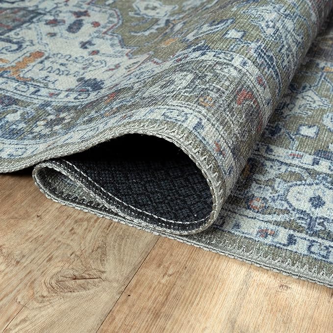 Bloom Rugs Washable Non-Slip 3' x 5' Rug - Green/Blue Traditional Medallion Area Rug for Living Room, Bedroom, Dining Room, and Kitchen - Exact Size: 3' x 5'