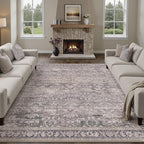 6x9 Purple Area Rug for Living Room Washable Vintage Distressed Carpet Large Bedroom Low Pile Non Slip Indoor Soft Retro Throw Accent Rug Office Kitchen Bathroom Dining Room