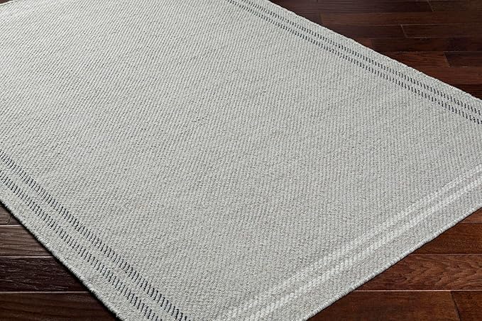 Mark&Day Wool Rugs, 2x8 Janmichael Solid and Border Gray/Black Runner Area Rug, Grey Ivory Black Carpet for Hallway, Kitchen, Bedroom or Living Room (2'6" x 8' Runner)