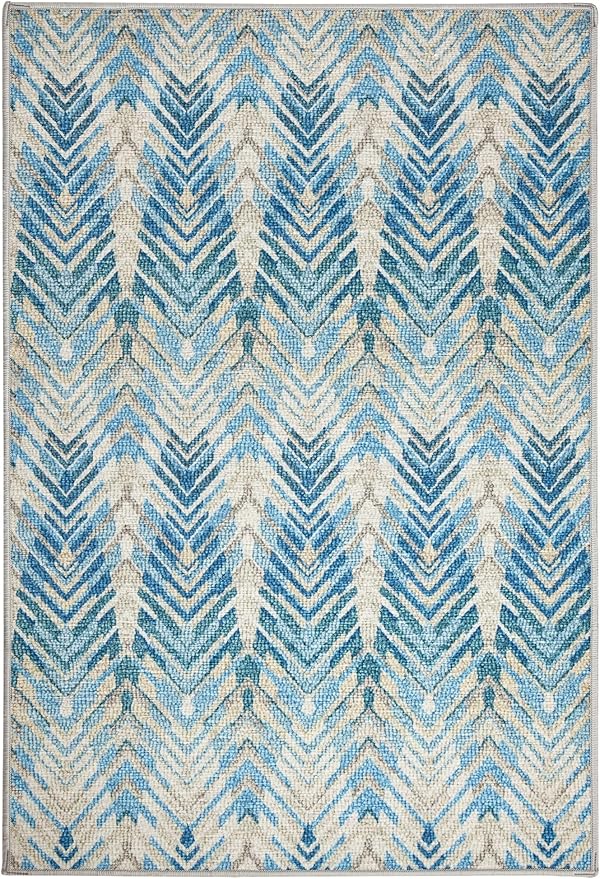 Dash & Albert Seneca Blue Machine Washable Rug, Runner-2.5 X 8 Feet, Blue Graphic Pattern