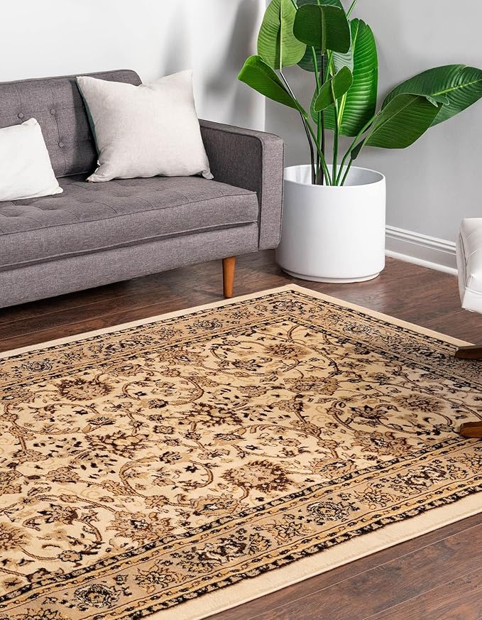 Rugs.com Yasmin Collection Rug – 8' x 10' Ivory Medium Rug Perfect for Living Rooms, Large Dining Rooms, Open Floorplans