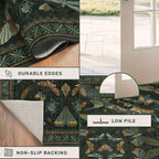 Insect 2x7 Stain Resistant Kitchen Runner Rugs, Vintage Bathroon Rug Non Skid, Low Pile & Soft Non Slip with Rubber Backed, Dark Green Boho Room Decor for Bedroom