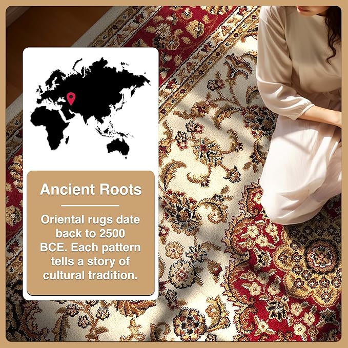 Well Woven Barclay Collection Medallion Kashan Ivory 6x9 Area Rug - for Living Room, Bedroom, and Dining Room