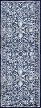 KILOCOCO Hallway Runner 3x10 Rug Runner Printed Vintage Floral Washable Kitchen Runners Non-Slip Rubber Backed Runners for Hallways Laundry Room Distressed Boho Rugs for Entryway Bedroom, Blue