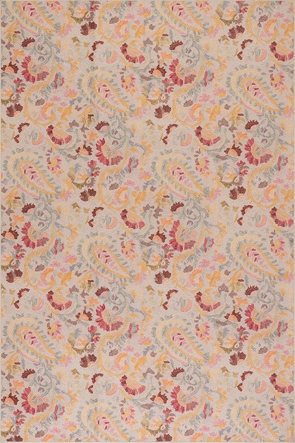 Dash & Albert INES Multi Machine Washable Rug, 3 X 5 Feet, Multicolored/Yellow Floral Pattern