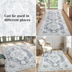 jinchan Kelda Living Room Area Rug 10x12 Washable Rug Vintage Indoor Large Floor Cover Distressed Lightweight Non-Slip Low Pile Thin Mat Stain Resistant Carpet for Bedroom Dining Room Office Grey