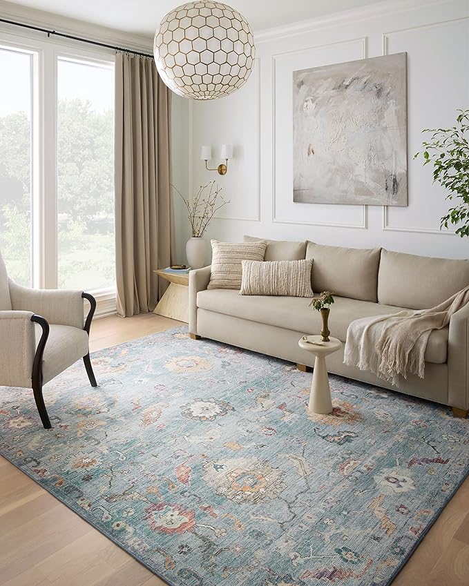Loloi Margot Collection MAT-06 Denim/Multi 2'-0" x 5'-0" Accent Rug feat. CloudPile, No-Shed Easy Clean Large Patterned Area Rug for Living Room, Bedroom, Dining Area