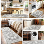 XWZO Washable Hallway Runner Rug 2x8ft — Non-Slip Low Pile Area Rug with Rubber Backing, Spill Resistant Soft Vintage Floor Carpet Runner for Kitchen Entryway Doorway Bedroom Corridor, Grey