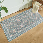 WITSHOCK Washable 2x4 Entryway Area Rug: Soft Non-Slip Backing Washable Rugs Vintage Flower Boho Accent Small Rugs for Bedroom, Kitchen, Bathroom, Nursery Entrance,Teal Blue