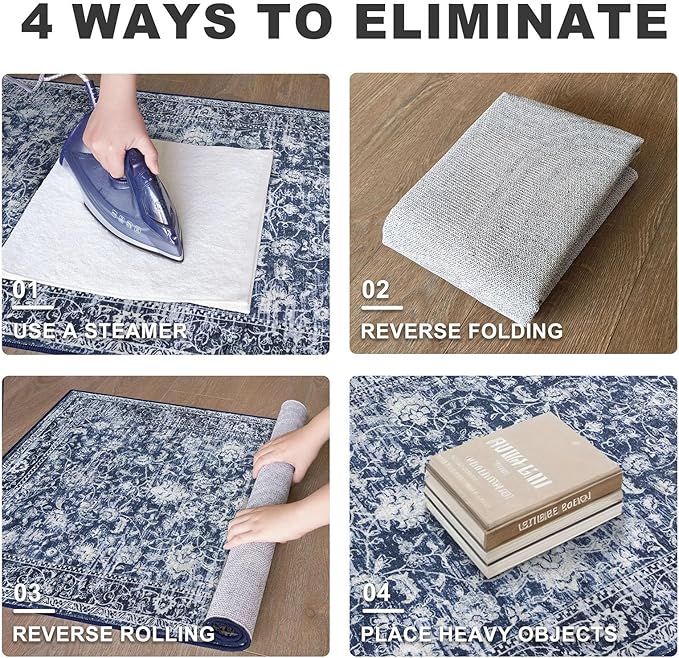 KILOCOCO Runner for Hallway 3x14 Runner Rug Printed Vintage Floral Washable Rug Kitchen Runners Soft Non-Slip Low Pile Hallway Runners Laundry Room Distressed Boho Rugs, Blue