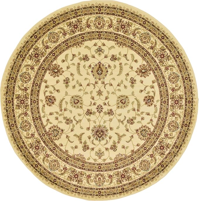 Unique Loom Voyage Collection Traditional Oriental Classic Intricate Design Area Rug (8' 0 x 8' 0 Round, Ivory/Gold)