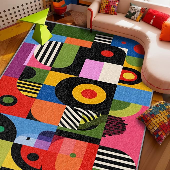 Pop Art Rug - 8x10 Rug,Colorful Abstract Heart Area Rugs,Hippie Aesthetic Funky Non Slip Shed Resistant Extra Large Carpets Home Decor #C065