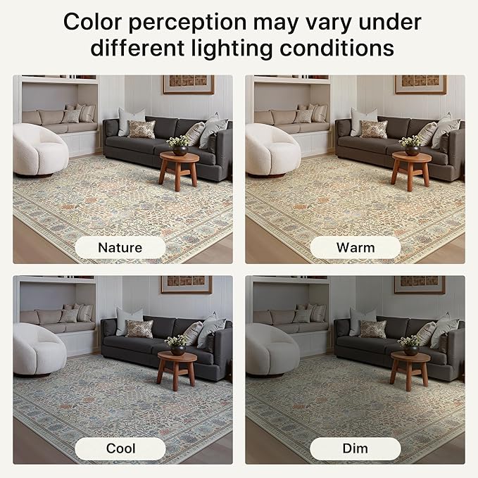 Bavni Area Rugs for Living Room, 5x7 Area Rugs Non-Slip Washable，Ultra-Thin Aesthetic Boho Rug for Bedroom Dinning Room Office, Earth Yellow