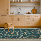 Brown and Green Kitchen Sink Runner Rug 2x5 - Teal Boho Bathroom Rugs for Entrance Indoor, Insect Print Floral Vintage Unique, Washable Non Skid Stain Resistant